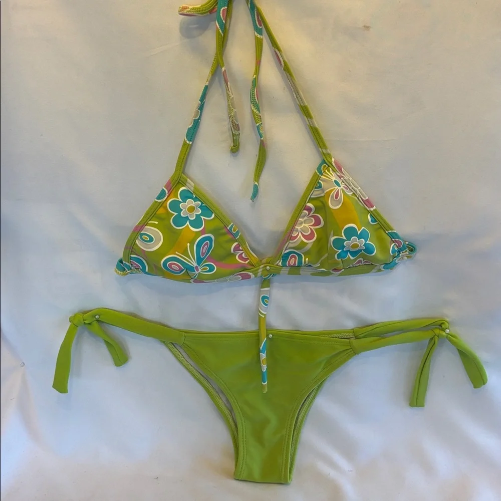 VINTAGE 1980’s BRAZILIAN STRING TIE THONG MULTICOLOR BIKINI SET - G/L - Picture 2 of 12